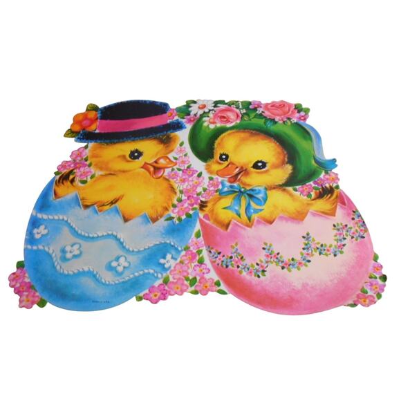 Vintage Easter Die-Cut Ducklings in Eggs Duck 12" x 14" Spring - Picture 1 of 6